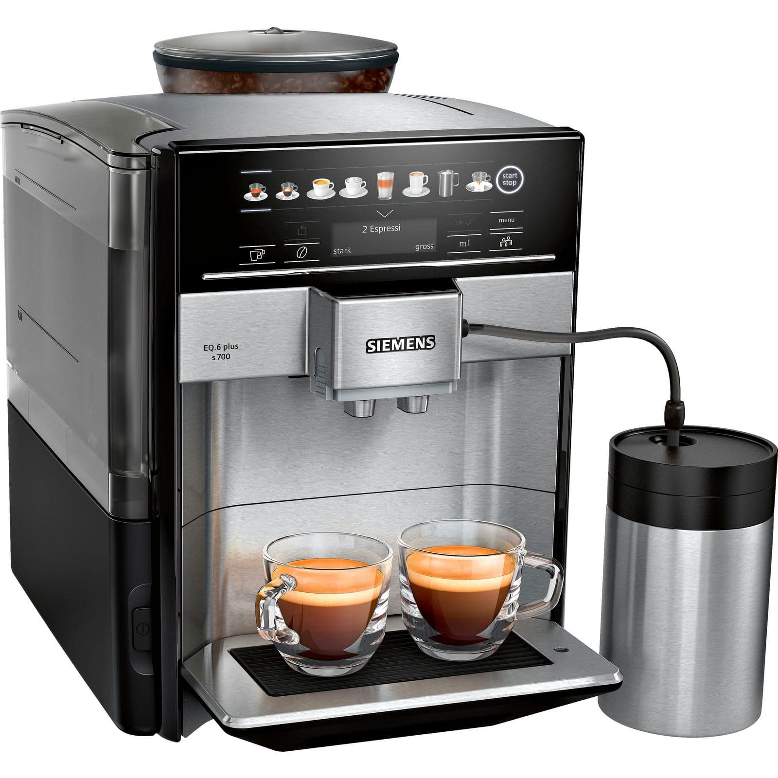 SIEMENS Kaffeevollautomat EQ.6 plus s700 TE657M03DE, Edelstahl-Milchbehälter, 19 bar – Kaffeemaschinen